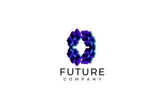 Techno Block Futuristic Letter O Logo