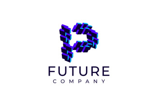 Techno Block Futuristic Letter P Logo