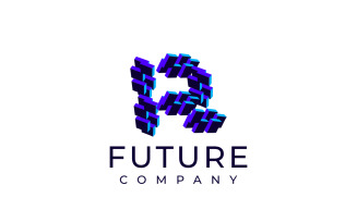 Techno Block Futuristic Letter R Logo