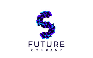 Techno Block Futuristic Letter S Logo