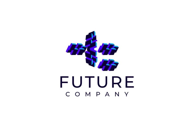 Techno Block Futuristic Letter T Blue Logo Logo Template