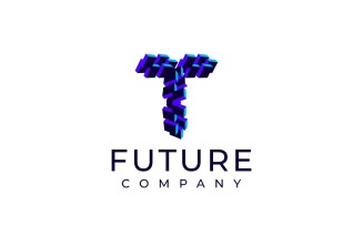 Techno Block Futuristic Letter T Logo