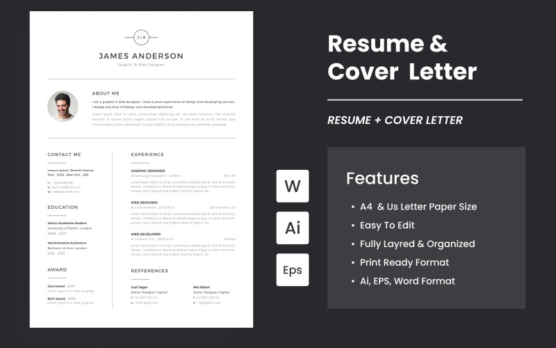 Minimal CV/ Resume And Cover Letter Resume Template