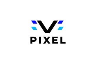 Pixel Letter V Blue Dynamic Logo