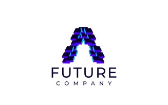 Techno Block Futuristic Letter A Logo
