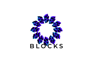 Abstract Futuristic Block Blue Logo