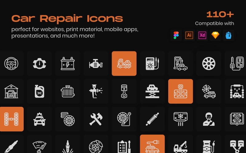 Car Repair Linear Icons Pack Icon Set