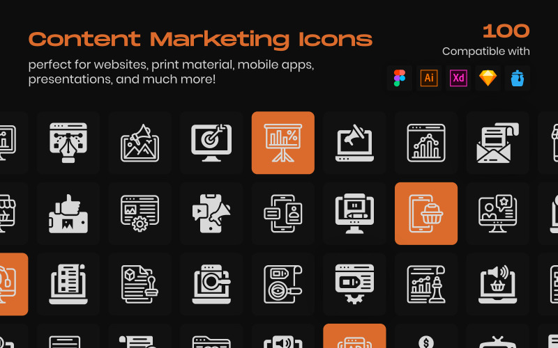 Content Marketing Linear Icons Pack Icon Set