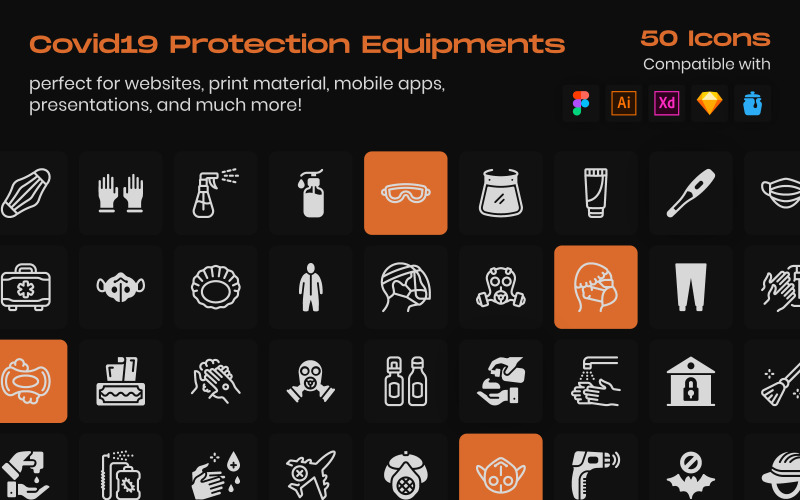 Covid Prevention Equipments Linear Icons Icon Set