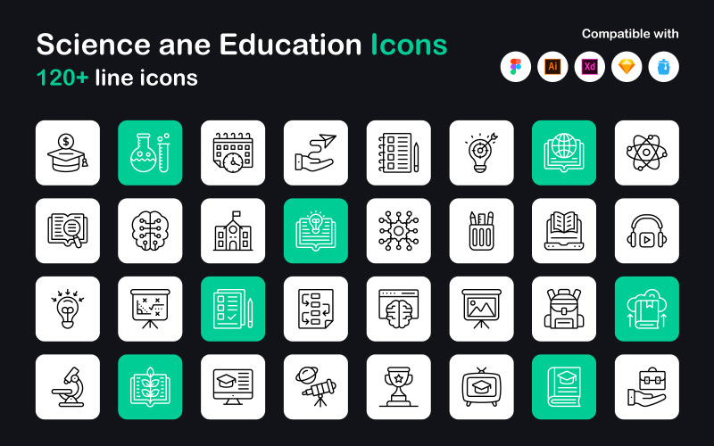 Learning and Education Linear Icons Icon Set