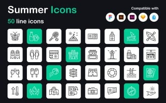 50 Summer Season Linear Icons