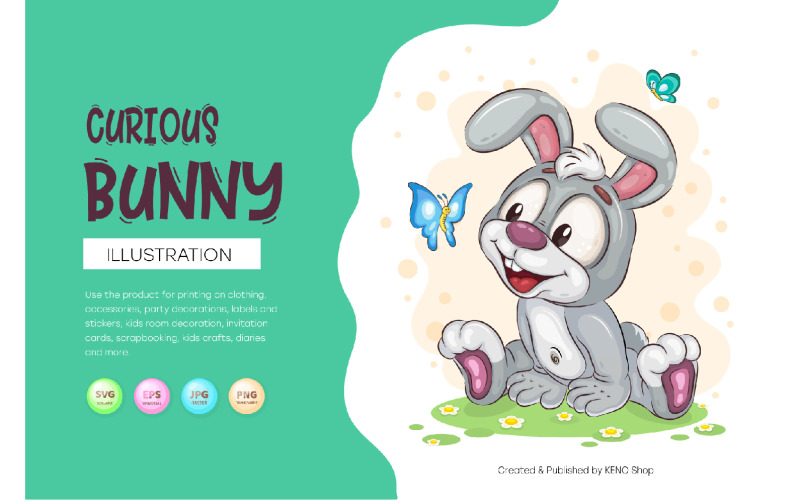 Curious Easter Bunny. T-Shirt, PNG, SVG. Vector Graphic
