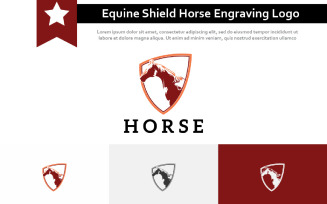 Equine Equestrian Shield Horse Engraving Style Vintage Retro Logo Template