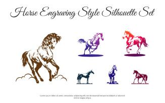 Horse Engraving Style Silhouette Set