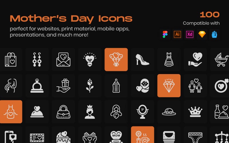 Mothers Day Linear Icons Pack Icon Set