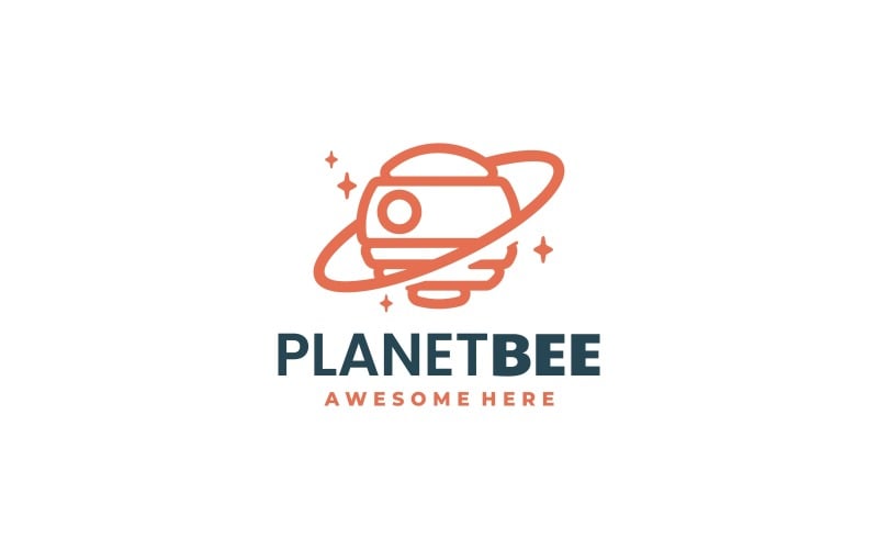 Planet Bee Line Art Logo Style Logo Template