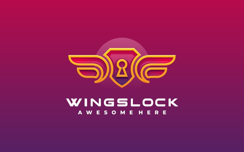 Wings Lock Line Art Logo Style Logo Template