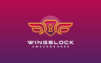 Wings Lock Line Art Logo Style