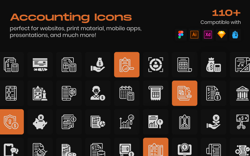 Accounting and Banking Linear Icons Icon Set