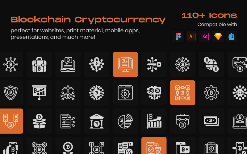 Bitcoin Technology Linear Icons Icon Set