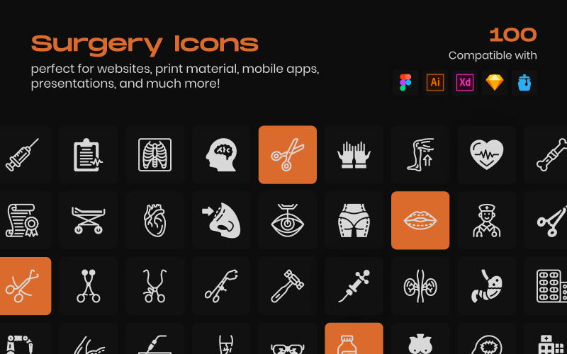 Pack of Medical Surgery Linear Icons Icon Set