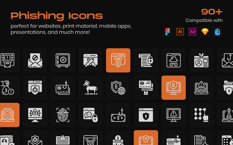 91 Phishing line Icons Pack Icon Set