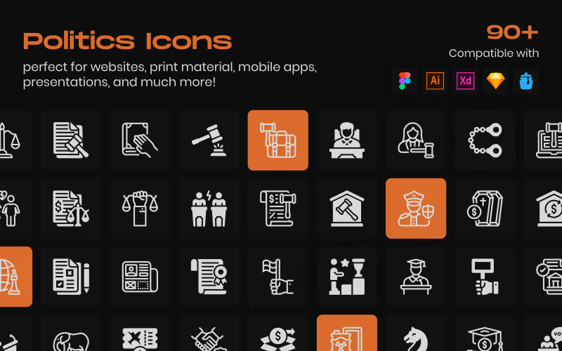 Politics and Law Linear Icons Icon Set