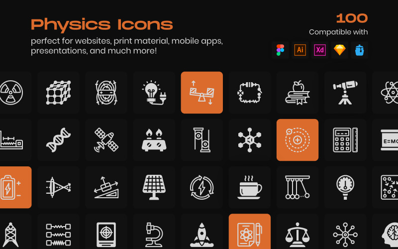 Set of Physics Linear Icons Icon Set