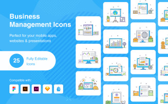 Business Management flat outline icons