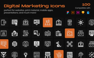 Digital Marketing Linear Icons Pack