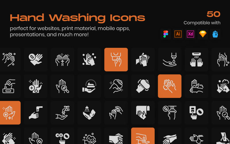 Hands Washing Linear Icons Pack Icon Set