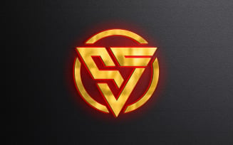 Red Neon Light 3d Gold Logo Mockup