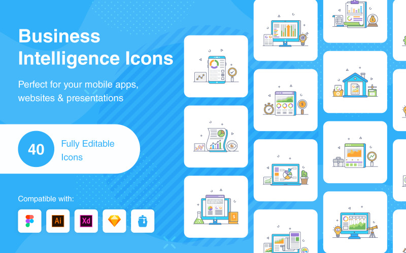 Business Intelligence Flat Icons Icon Set