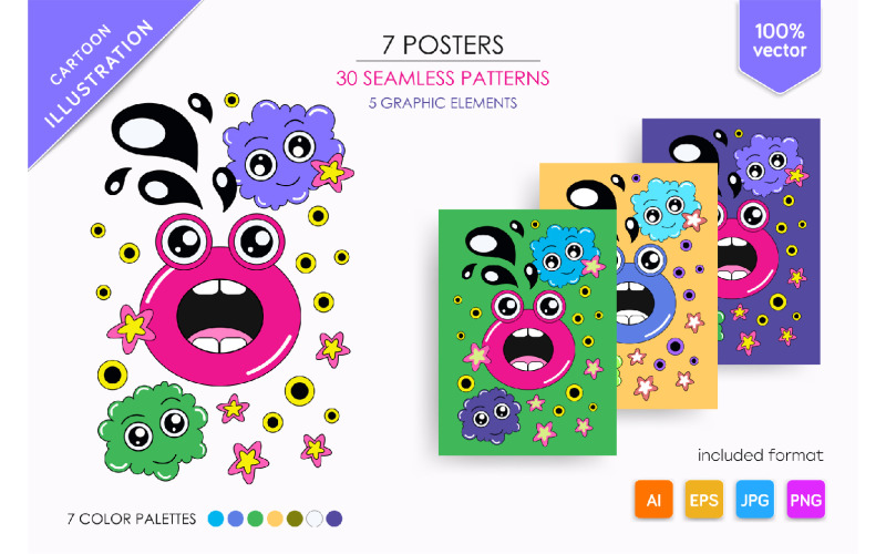 Cartoon clouds with a crying frog. Vector Graphic