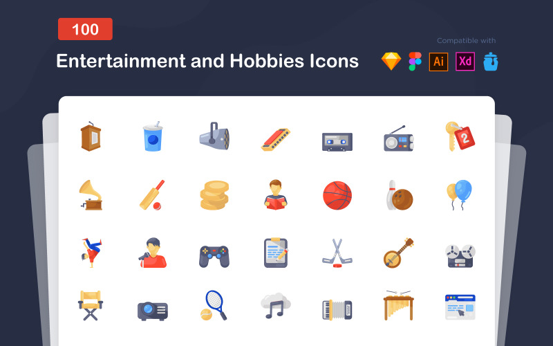Entertainment and Hobbies Flat Pack Icon Set
