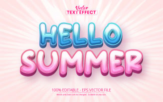 Hello Summer - Editable Text Effect, Blue And Pink Cartoon Text Style, Graphics Illustration