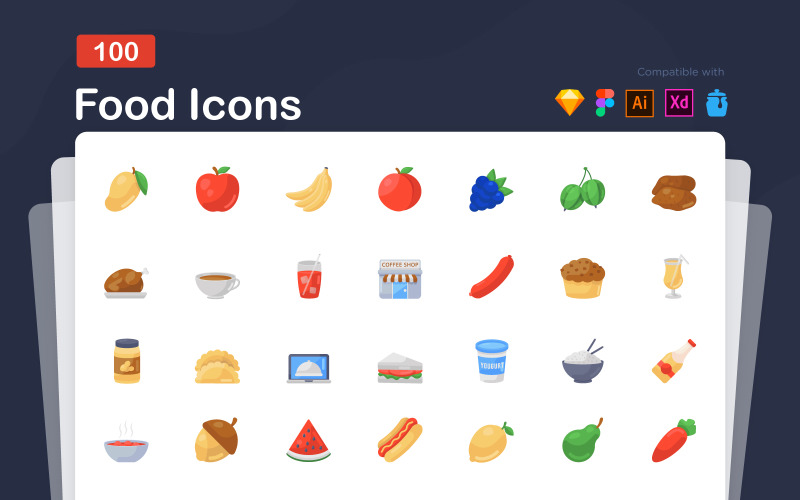 Pack of Food Flat vector Icons Icon Set