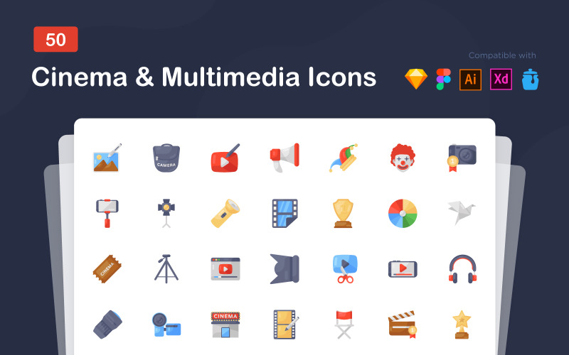 Cinema and Multimedia Flat Icons Icon Set