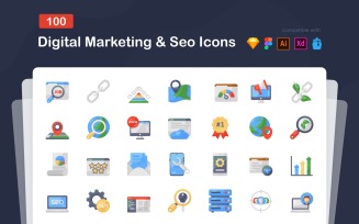 Digital Marketing Flat Icons Set
