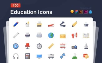 Education Icons in Modern Flat Style