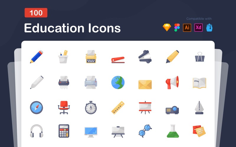 Education Icons in Modern Flat Style Icon Set