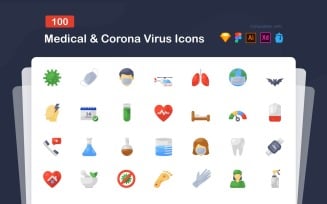 Medical and Corona Flat Icons Pack