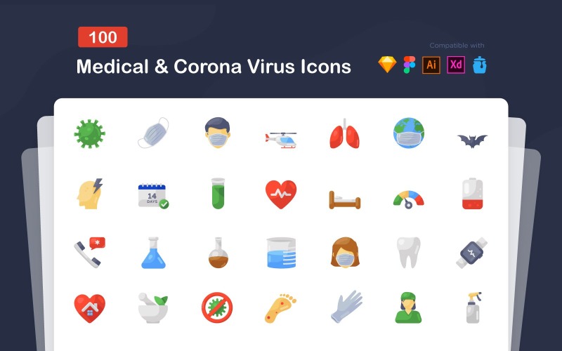 Medical and Corona Flat Icons Pack Icon Set