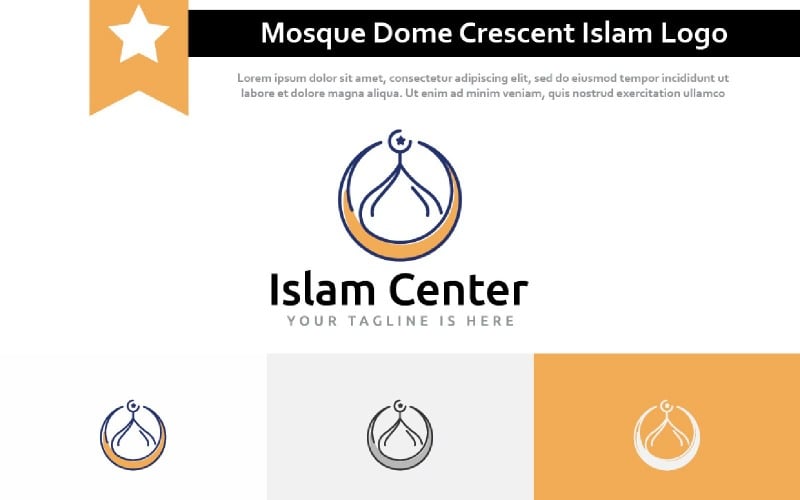 Mosque Dome Crescent Islamic Center Prayer Islam Muslim Community Line Logo Logo Template