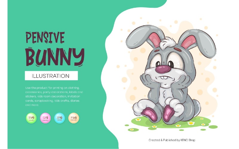 Pensive Easter Bunny. T-Shirt, PNG, SVG. Vector Graphic