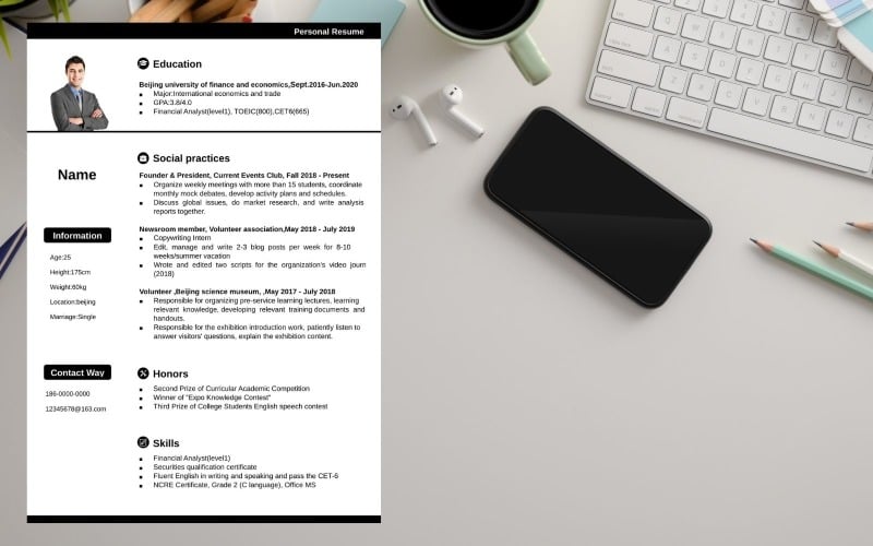 Professional Black resume / CV Template Resume Template