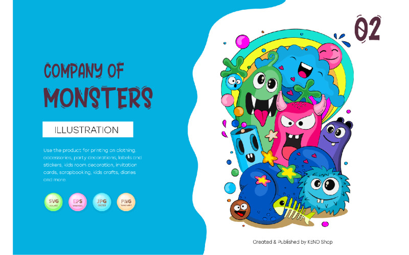 Cheerful Company of Monsters_02. T-Shirt, PNG, SVG. Vector Graphic