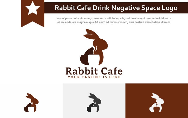 Rabbit Cafe Coffee Chocolate Drink Bunny Negative Space Logo Logo Template