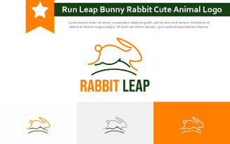 Run Jump Leap Bunny Rabbit Cute Animal Line Style Logo