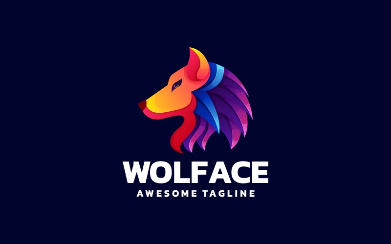Wolf Face Gradient Colorful Logo Logo Template